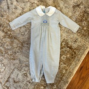 Smocked owl long sleeve romper